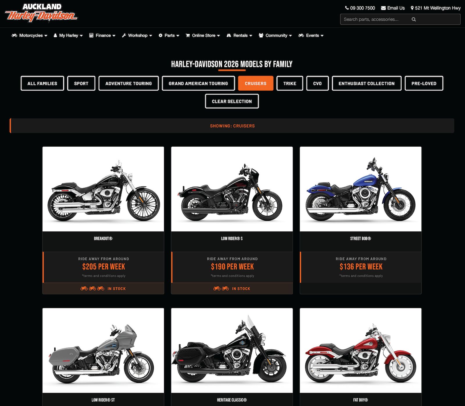Auckland Harley-Davidson website screenshot